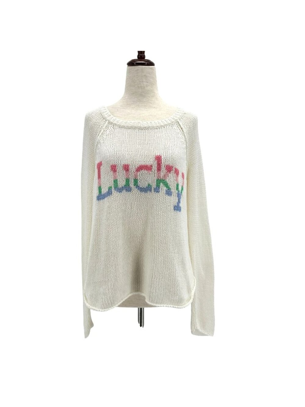 Wooden Ships Paola Buendia Womens XS/S Sweater Lucky Colorful White Open Knit